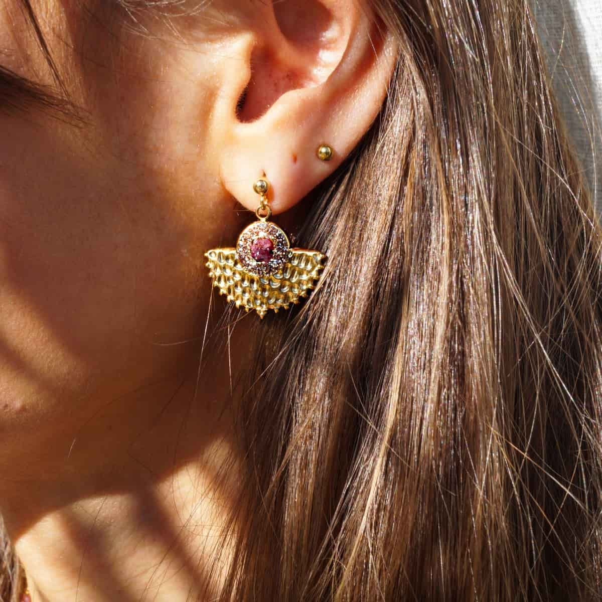 Boucles d'oreilles Cléopatre Pyrite ou Rubis - Lo et Ma