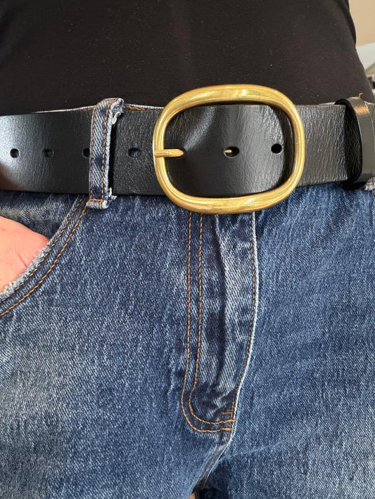 Rome black leather belt