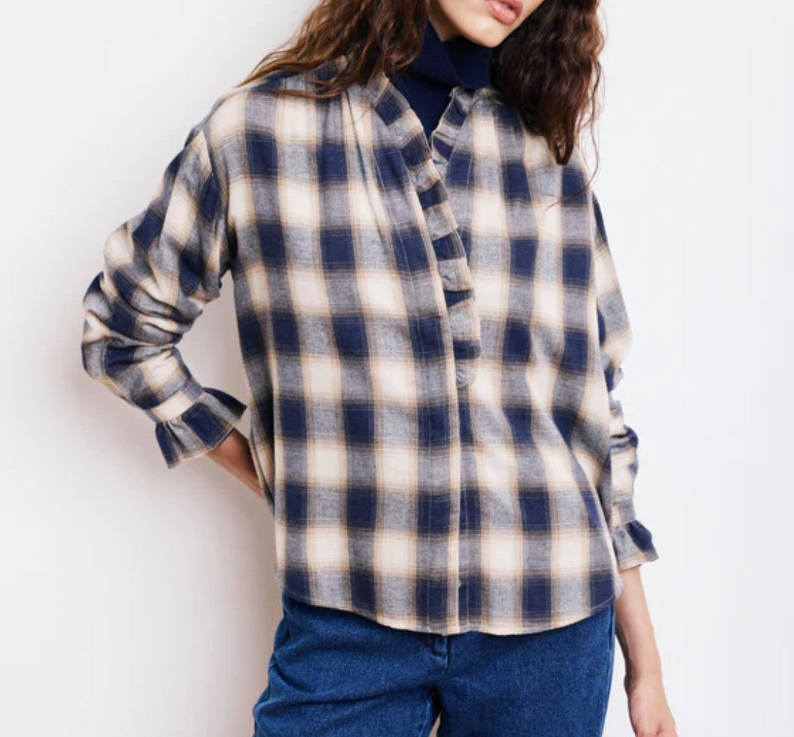 Chemise Carmela en laine et viscose Beige & blue