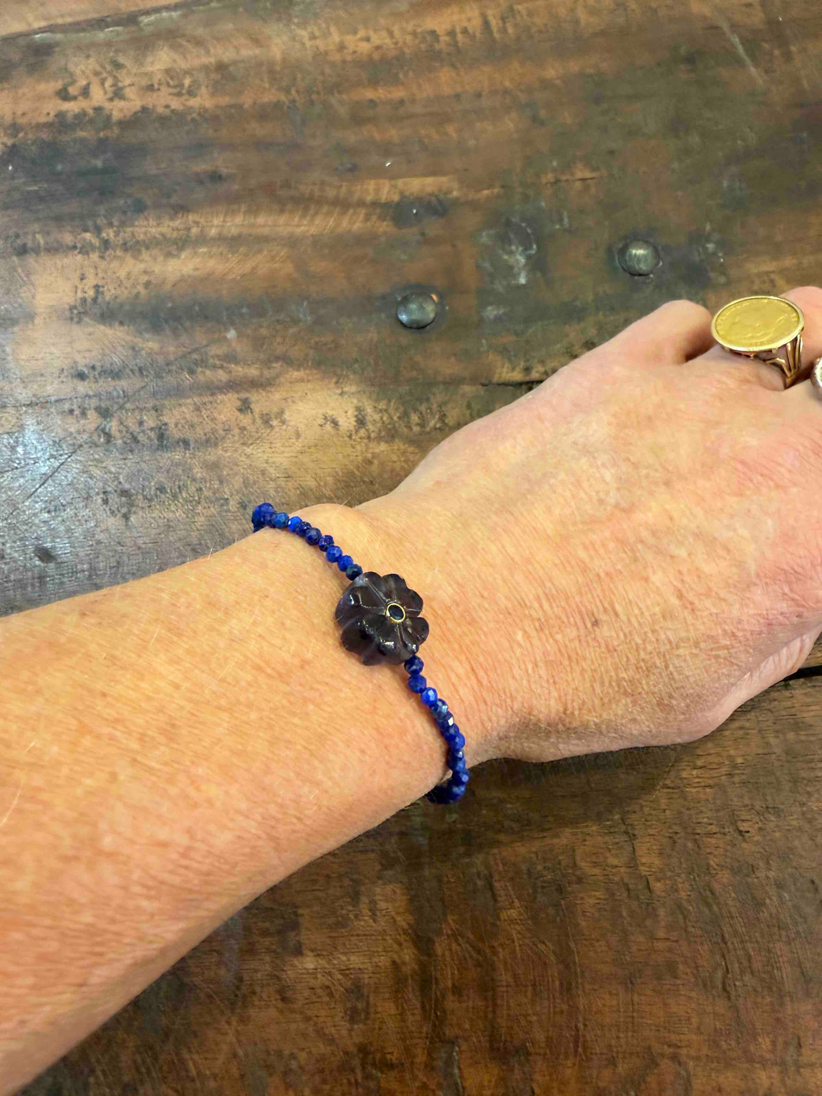 Double flower Indian ruby bracelet