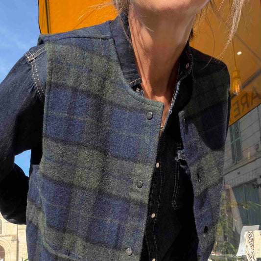 Gilet oversize sans manches Ember tartan - The Good Family