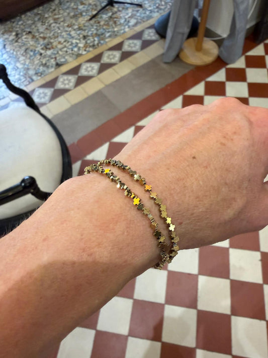 Bracelet double chaîne croix doré
