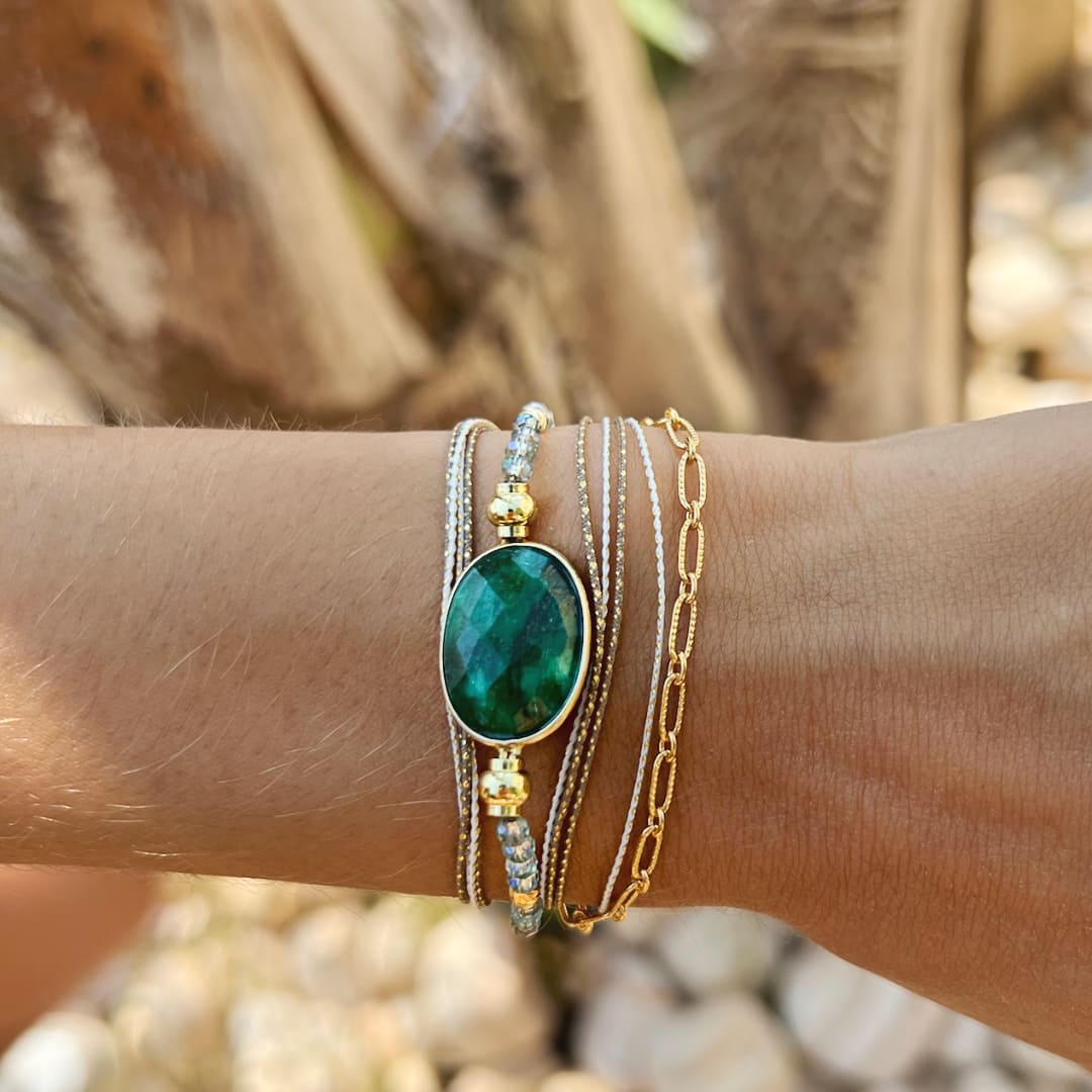 Bracelet Elite vert émeraude, turquoise ou labradorite - Lo et Ma