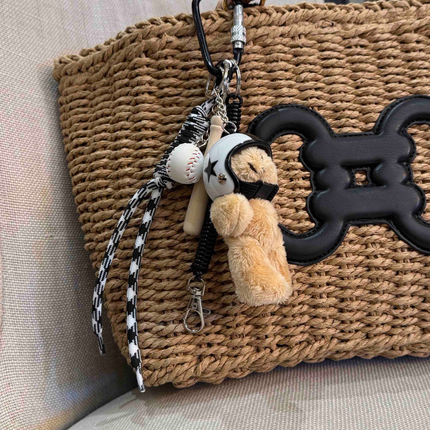Teddy bear baseball bag charm