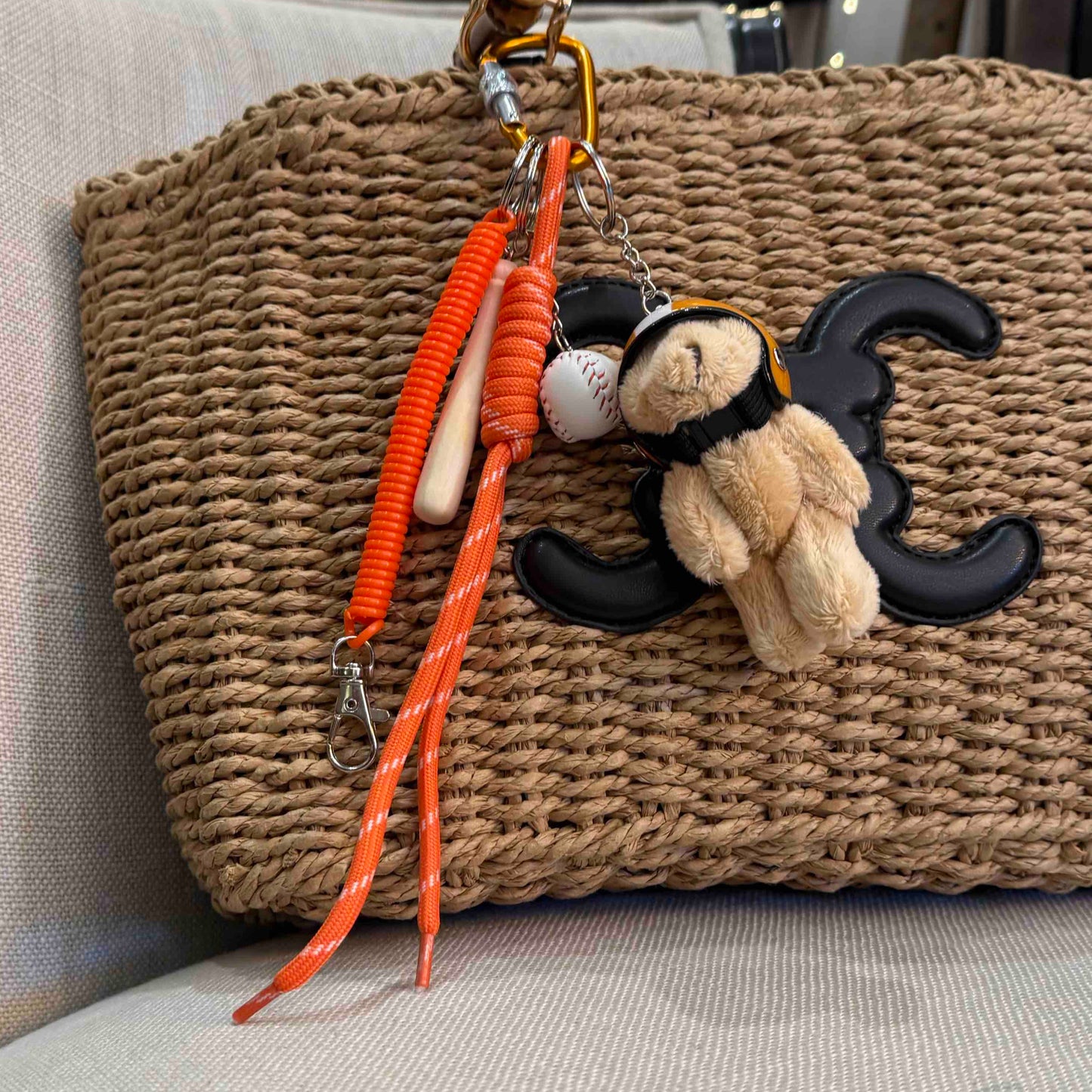 Teddy bear baseball bag charm