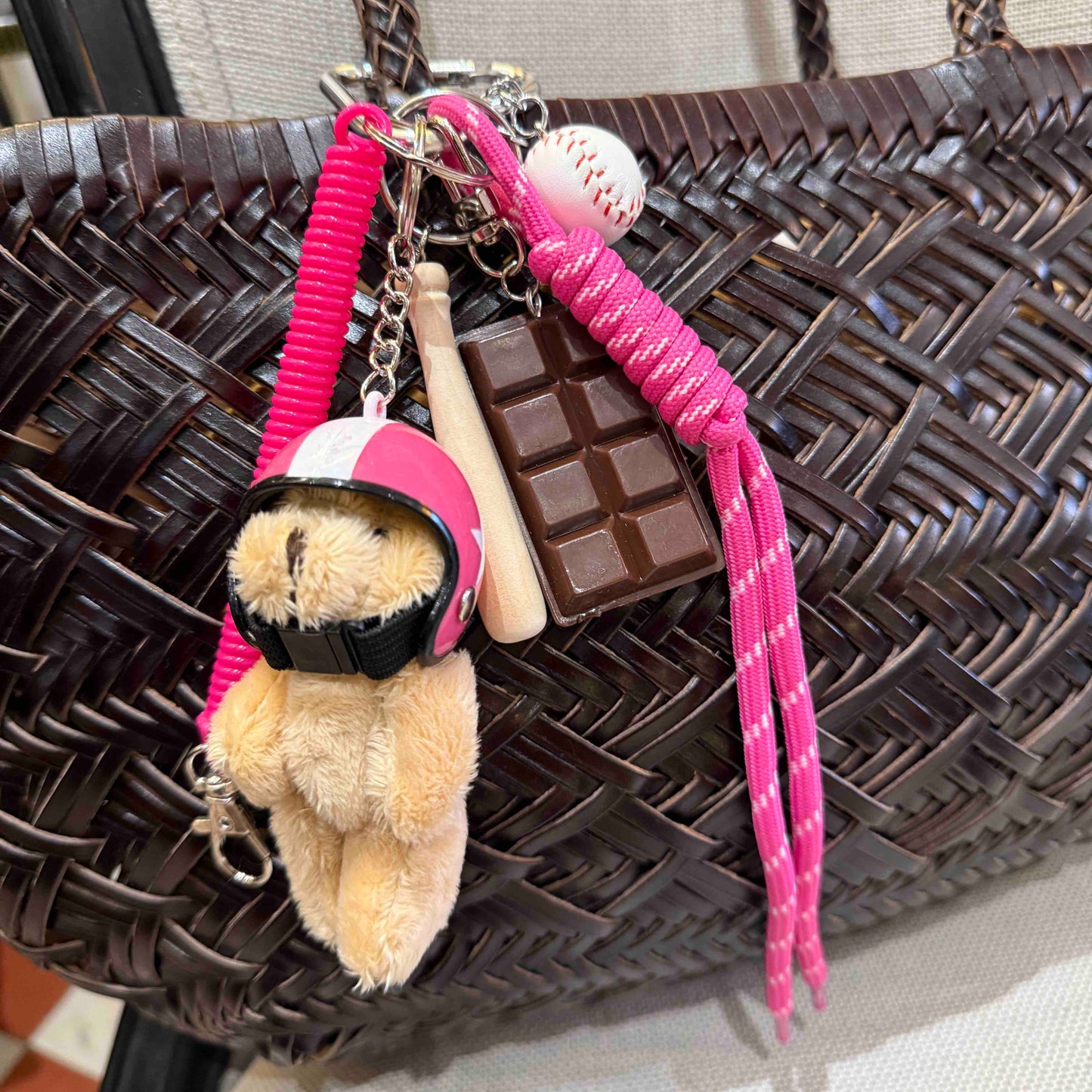 Teddy bear baseball bag charm