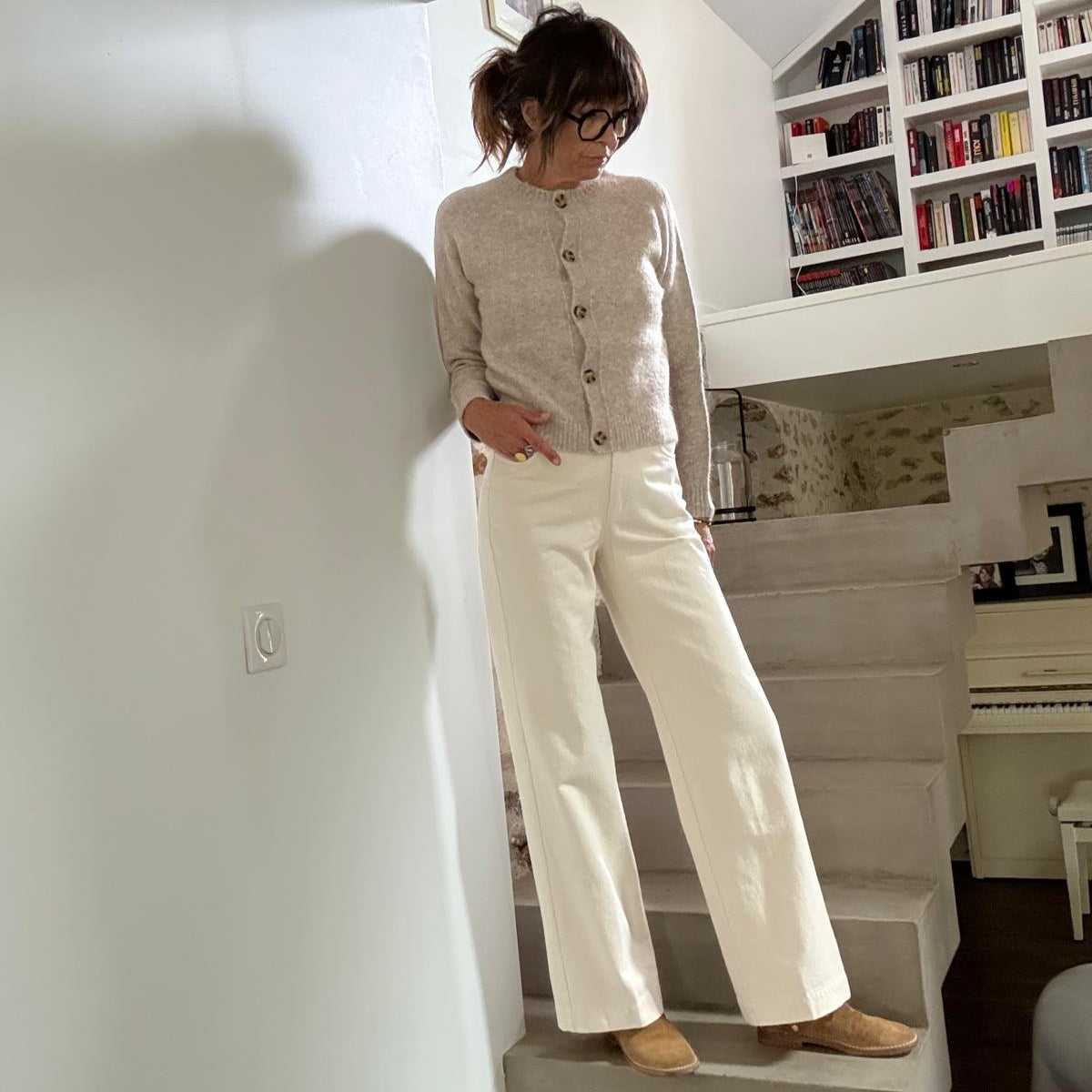 Jean PIlote raw white en coton brossé