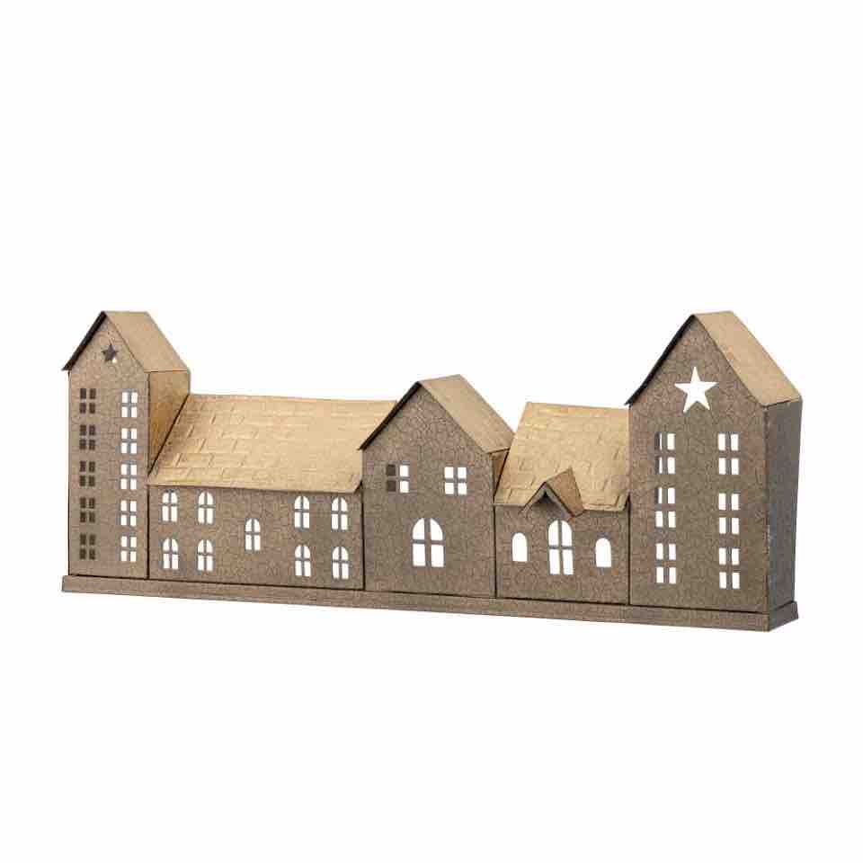 Maison photophore de Noël en métal bronze