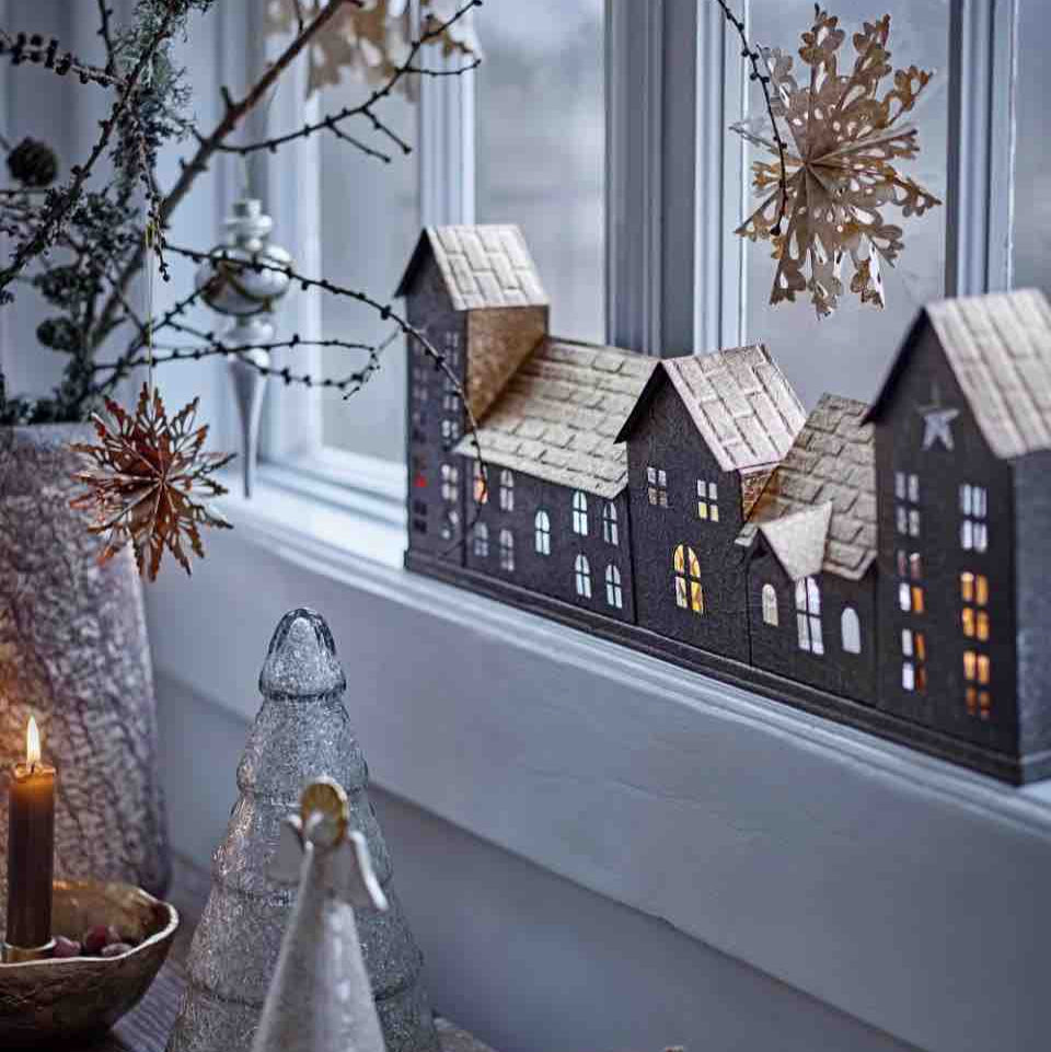 Maison photophore de Noël en métal bronze