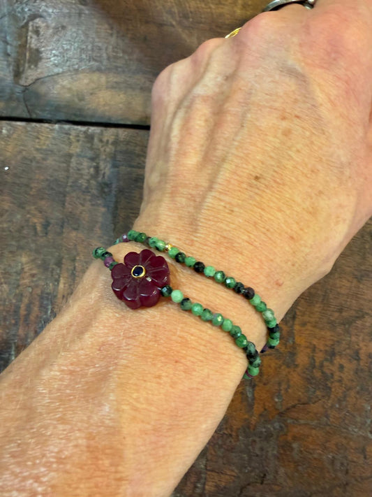 Bracelet double flower rubis indien