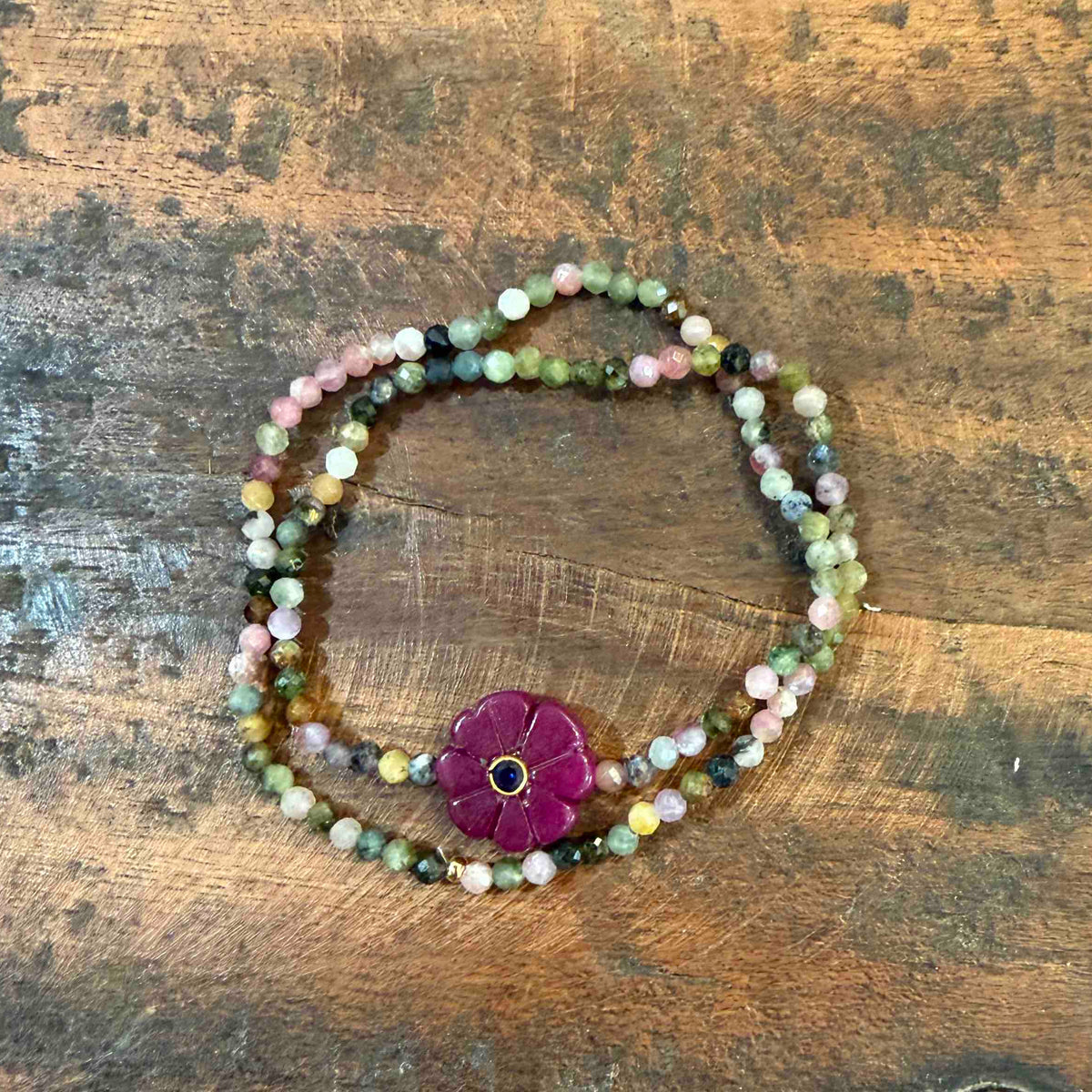 Bracelet double flower rubis indien - Le Monde est Stone