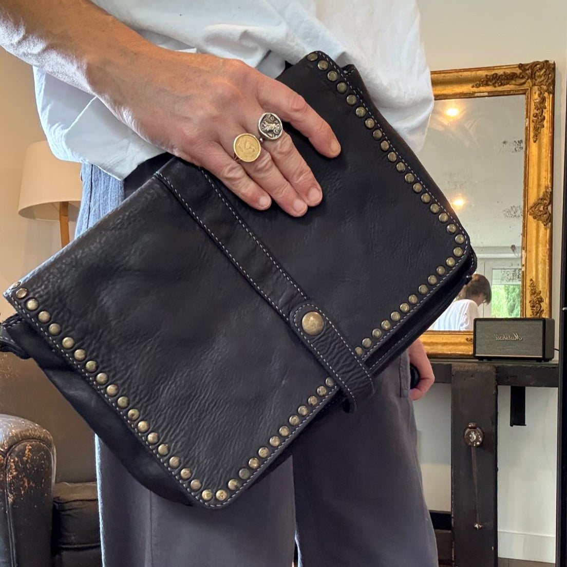Olivia black leather bag - large size