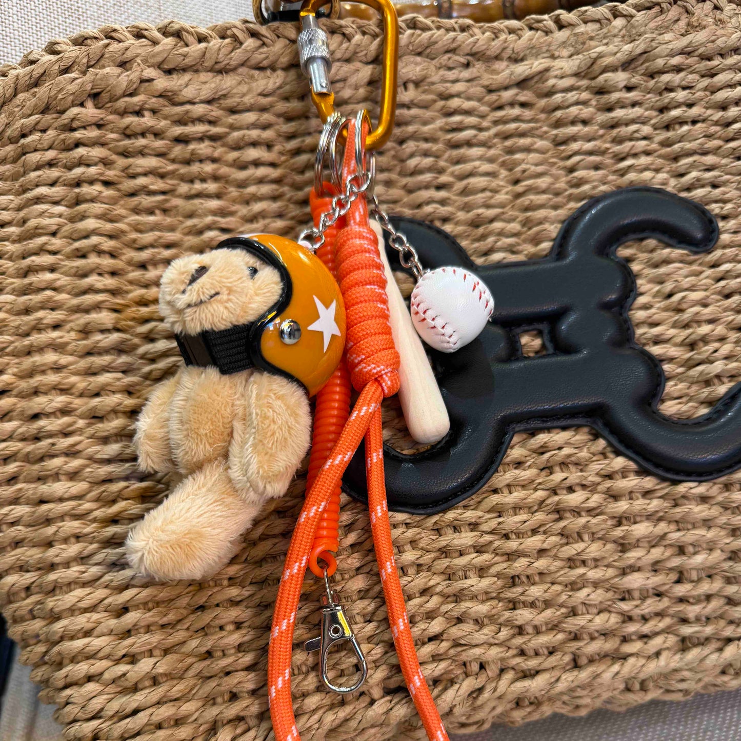 Teddy bear baseball bag charm