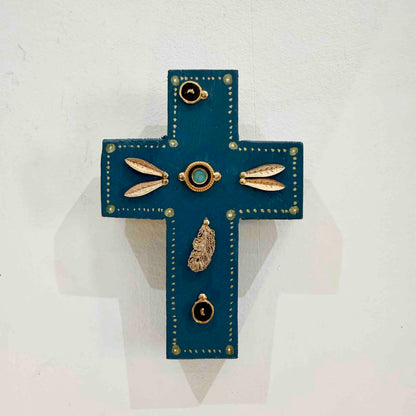 Grande croix en bois Garance x Virgile - Bleu canard