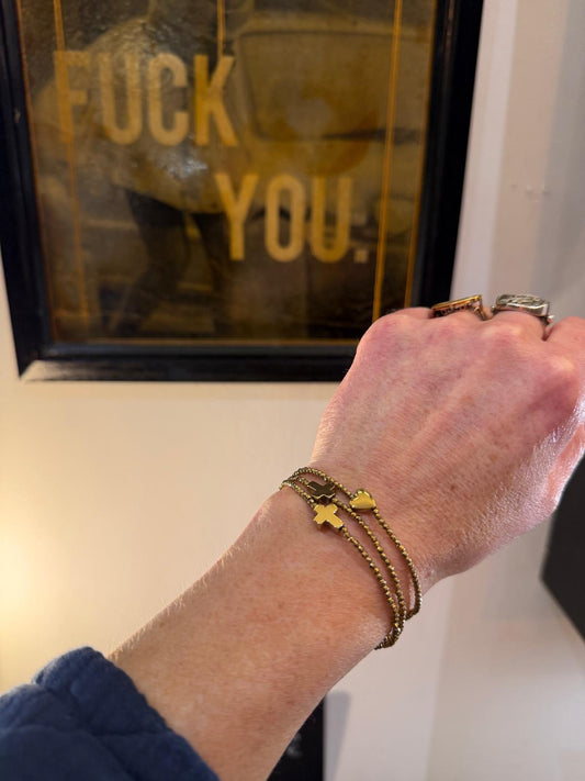 Bracelet Brigitte mini hématite dorée - croix, cœur ou étoile