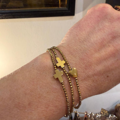 Bracelet Brigitte mini hématite dorée - croix, cœur ou étoile
