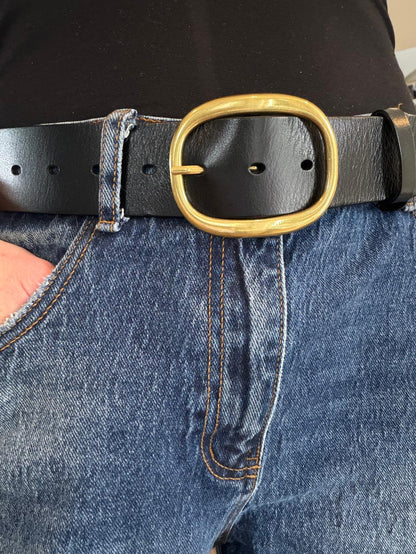 Rome black leather belt