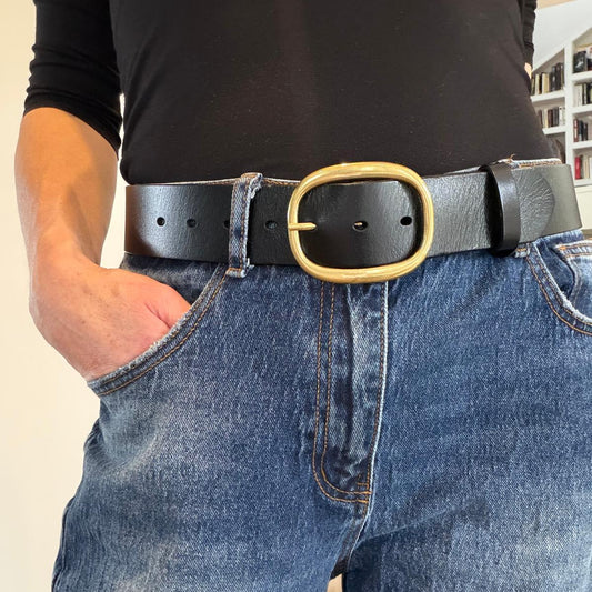 Rome black leather belt
