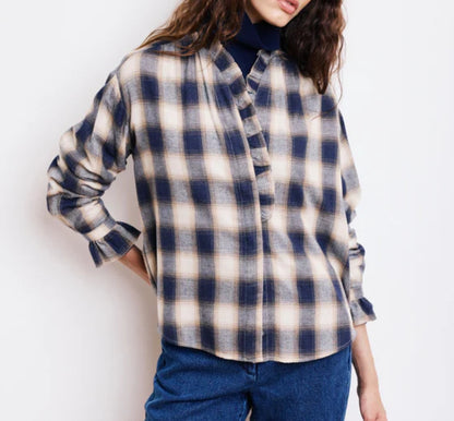 Chemise Carmela en laine et viscose Beige & blue