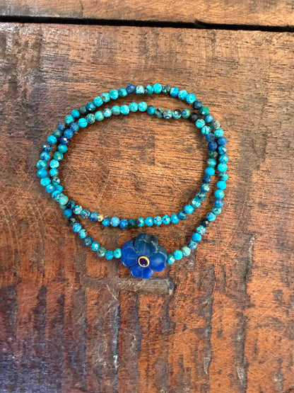 Bracelet double flower jade bleu
