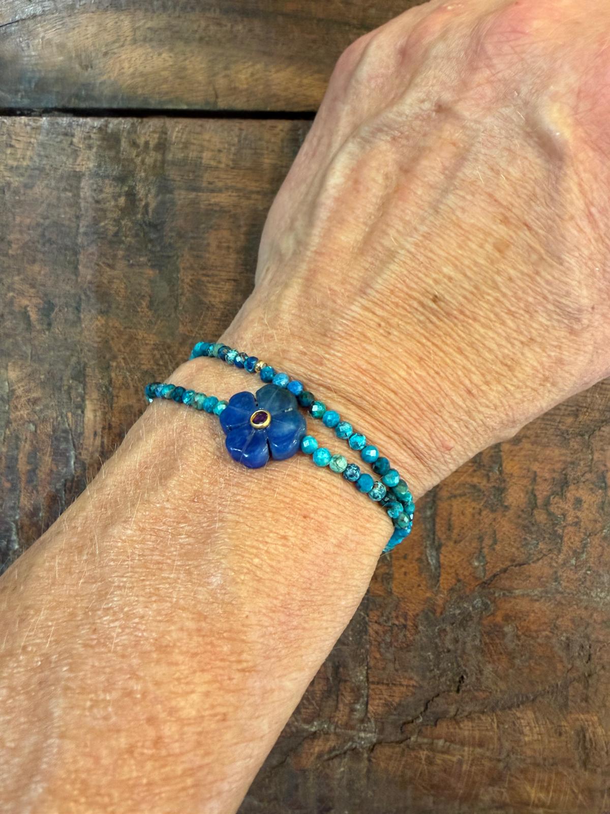 Bracelet double flower jade bleu