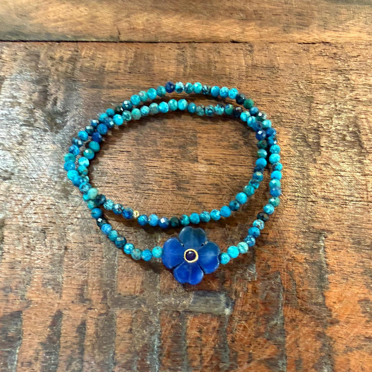 Bracelet double flower jade bleu