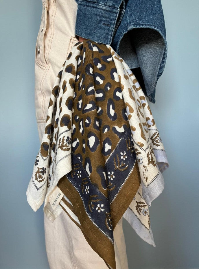 Foulard 60x60cm LÉOPARD Kaki