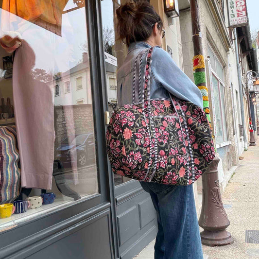 Large Indian Soul Bag - Black Rose
