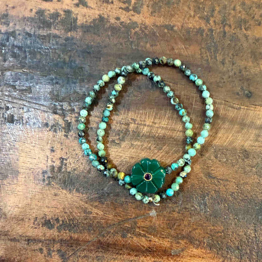 Bracelet double flower jade vert - Le Monde est Stone