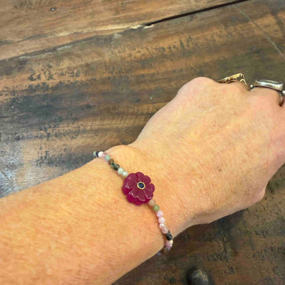 Double flower Indian ruby bracelet