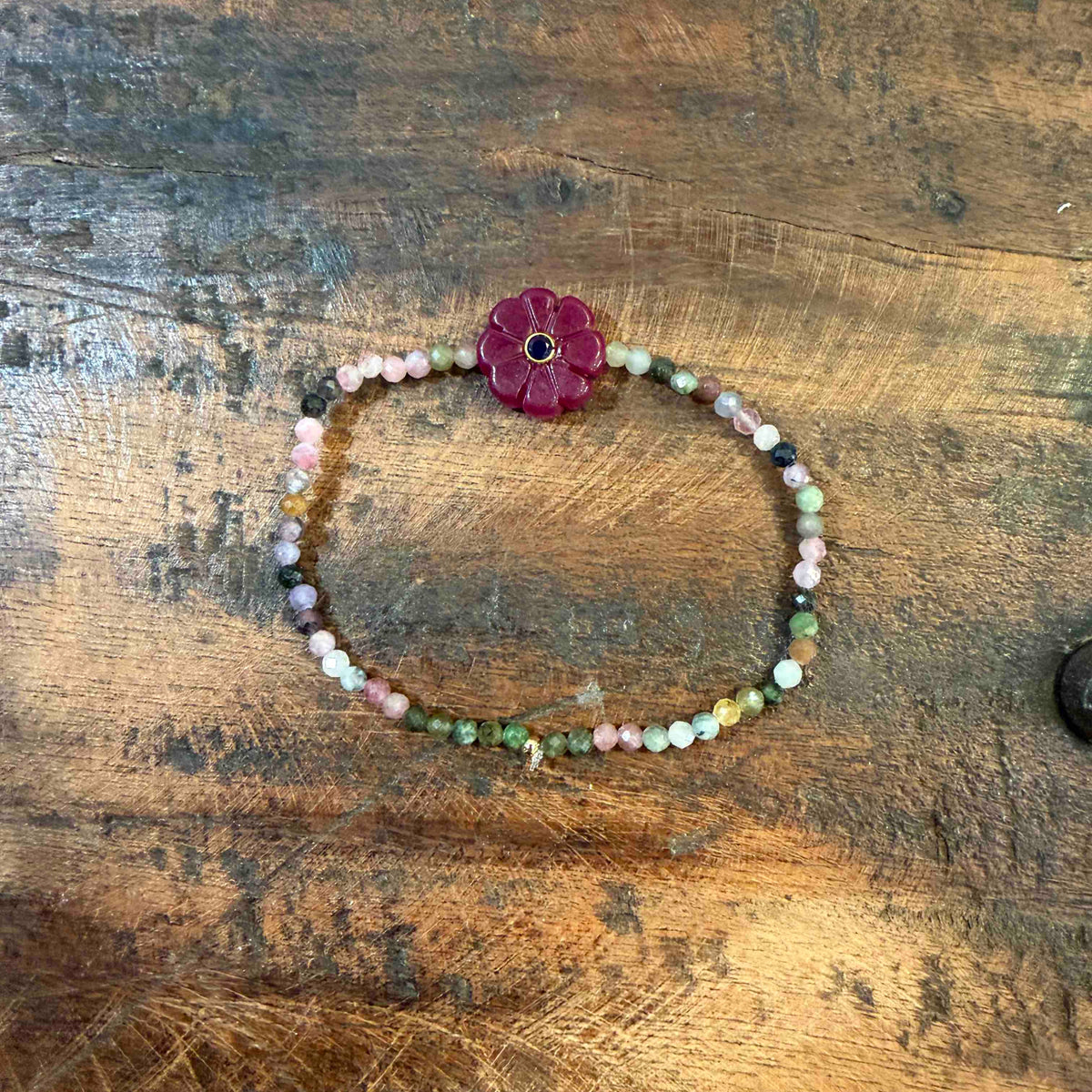 Double flower Indian ruby bracelet