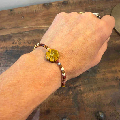 Double flower Indian ruby bracelet