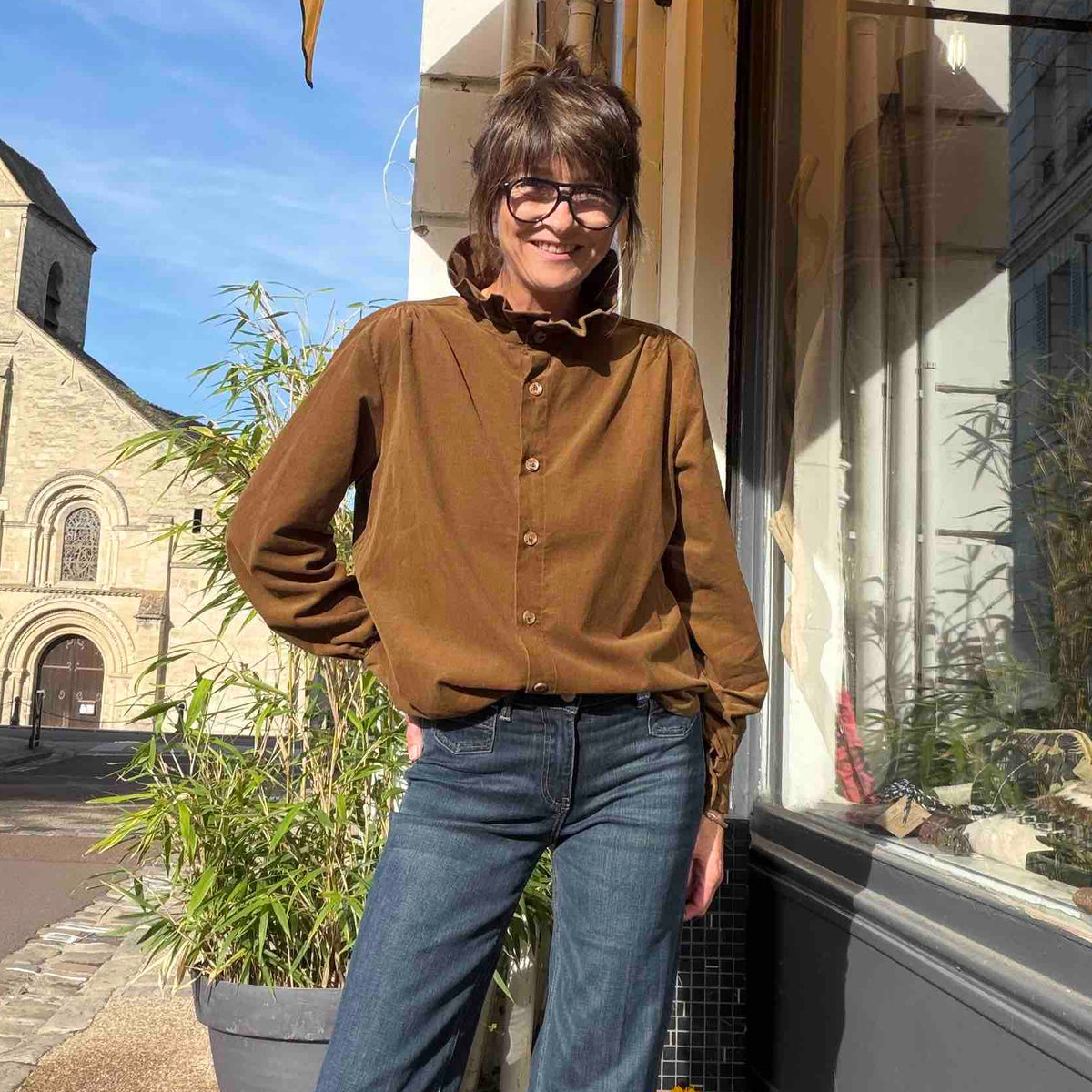 Gabrielle blouse blue grey - The Good Family