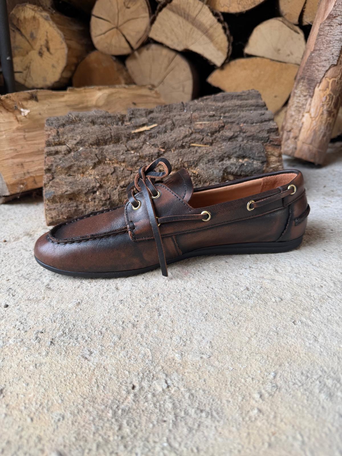 Mocassins Nahua cuir gris taupe foncé