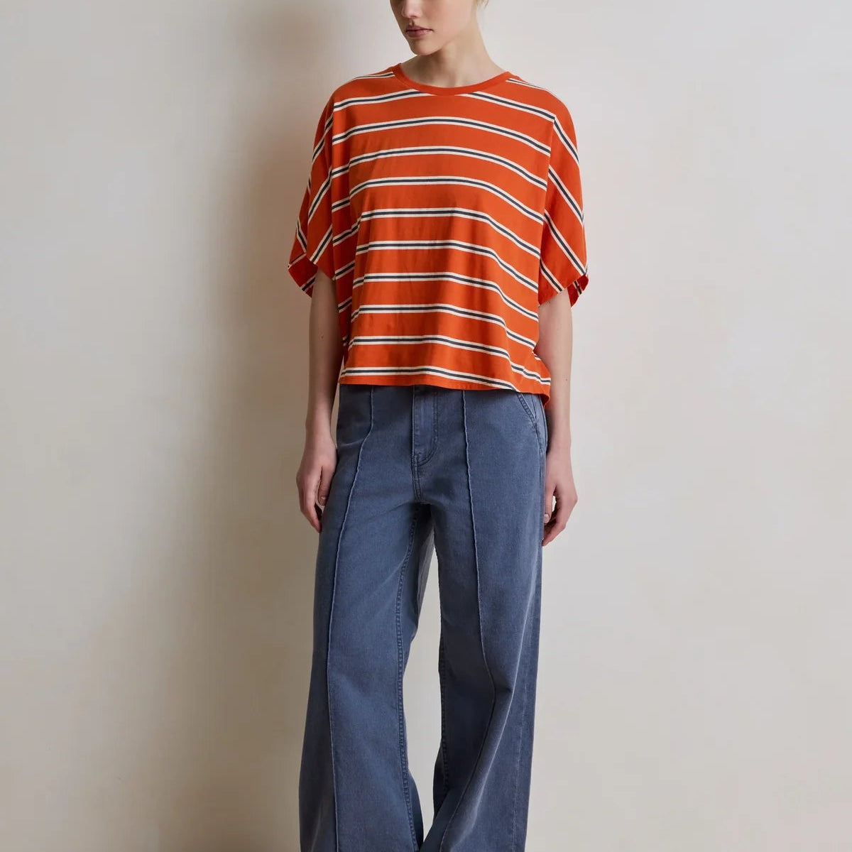 T-shirt Coralie stripe tangerine - Hod Paris