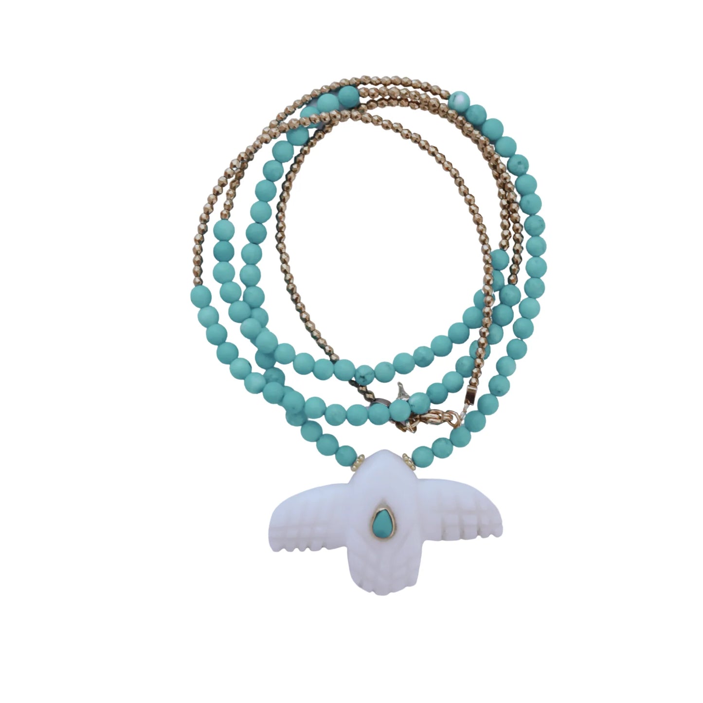 Sautoir Eagle nacre et turquoise - Le Monde est Stone