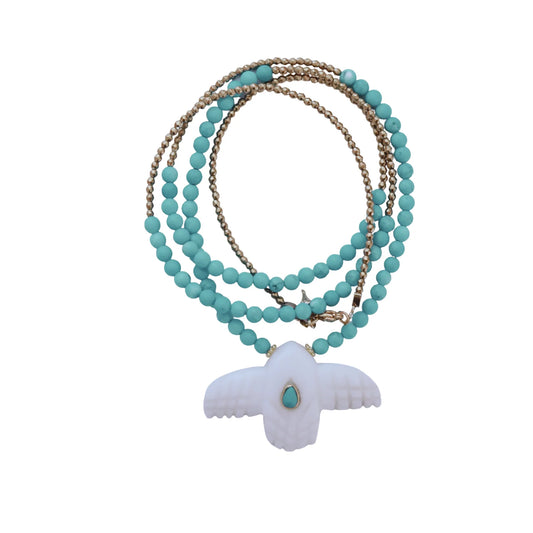 Sautoir Eagle nacre et turquoise - Le Monde est Stone
