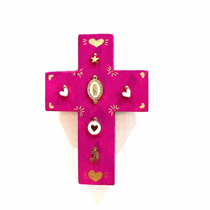 Grande croix en bois Garance x Virgile - Fuschia 2