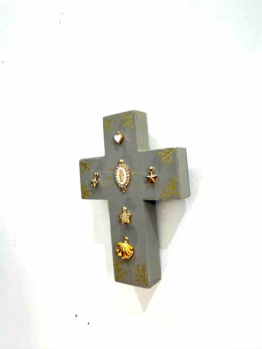 Grande croix en bois Garance x Virgile - Gris 2