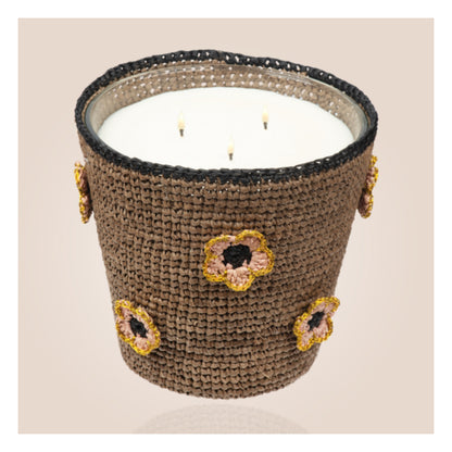 Bougie Raffia Fleur Taupe - Ebene Extrême 400g