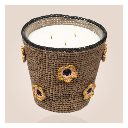 Bougie Raffia Fleur Taupe - Ebene Extrême 400g
