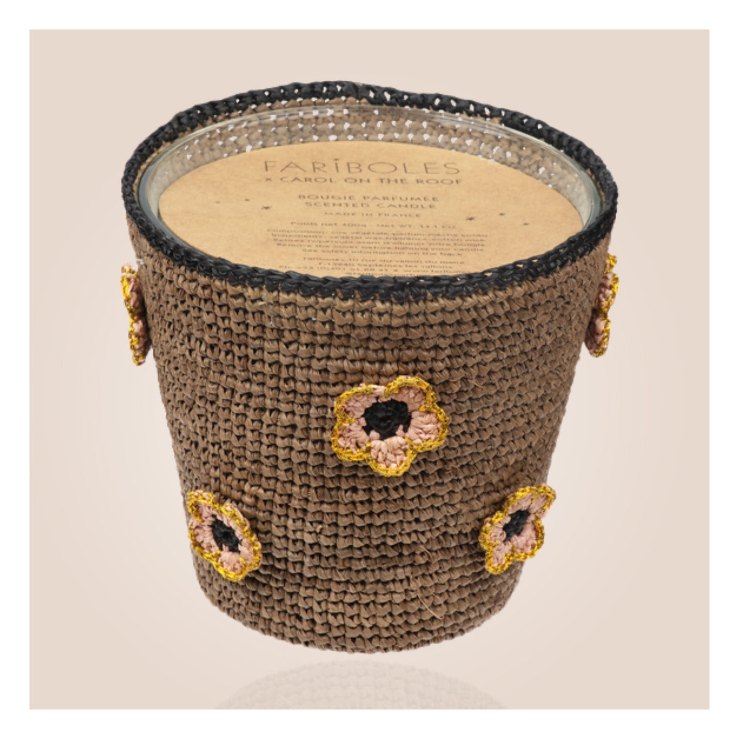 Bougie Raffia Fleur Taupe - Ebene Extrême 400g