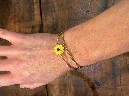 Bracelet flower gold élastique double tour - Le Monde est Stone