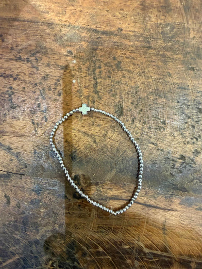 Bracelet Brigitte mini hématite argentée - croix, cœur ou étoile