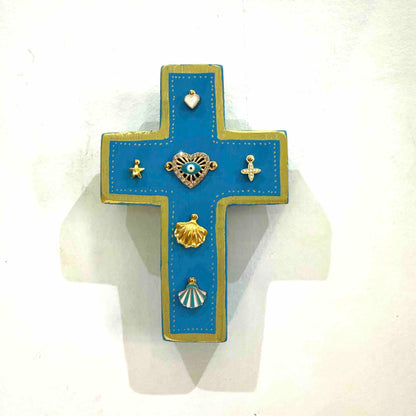 Grande croix en bois Garance x Virgile - Turquoise