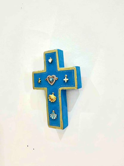 Grande croix en bois Garance x Virgile - Turquoise