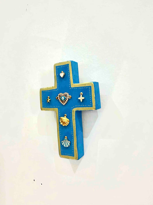 Grande croix en bois Garance x Virgile - Turquoise