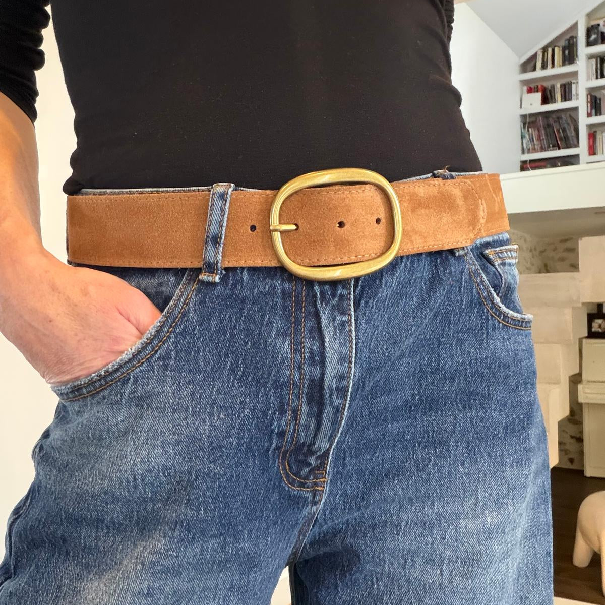 Ceinture Rome croûte de cuir camel