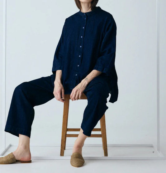 Chemise en jean courte Seoul dark denim