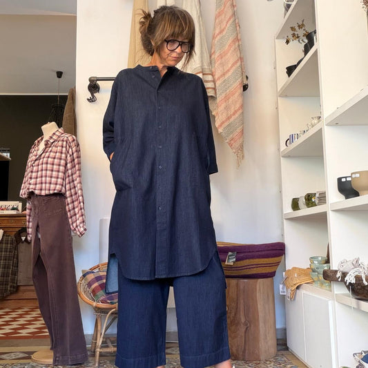 Chemise longue Seoul dark blue denim